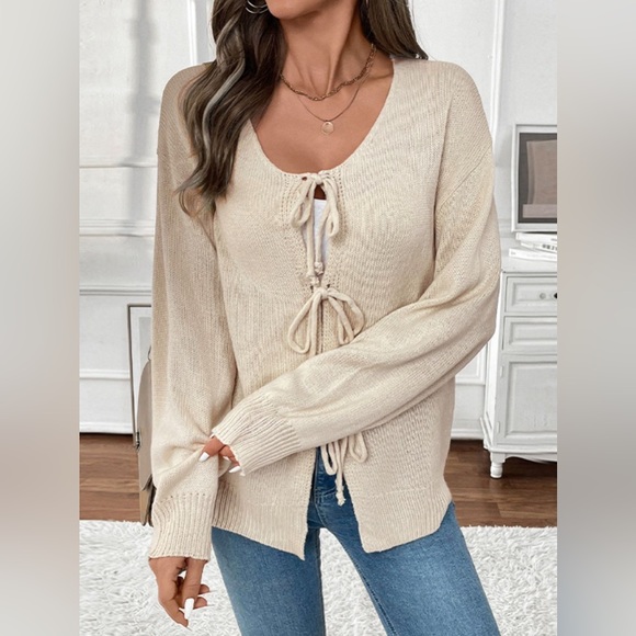 Perfee Tied Round Neck Long Sleeve Cardigan - Picture 1 of 7
